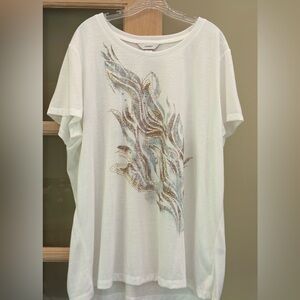 CJ Banks White Tee with Artistic Design